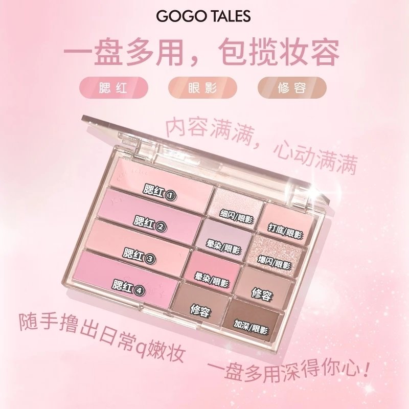 Bảng Phấn Mắt Và Má Hồng 12 Ô Gogo Tales Pink Mist Soft Focus Powder Blusher Eyeshadow Palette