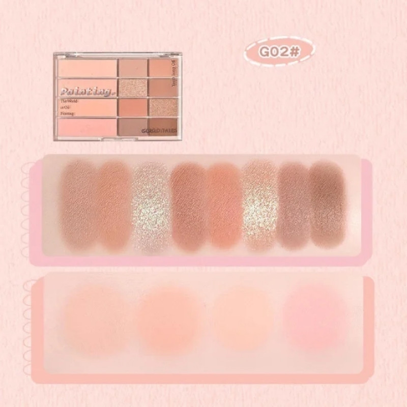 Bảng Phấn Mắt Và Má Hồng 12 Ô Gogo Tales Pink Mist Soft Focus Powder Blusher Eyeshadow Palette
