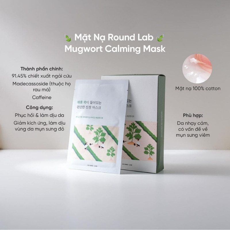 Mặt Nạ Giúp Dịu Da Chiết Xuất Ngải Cứu Round Lab Mugwort Calming Mask 25ml