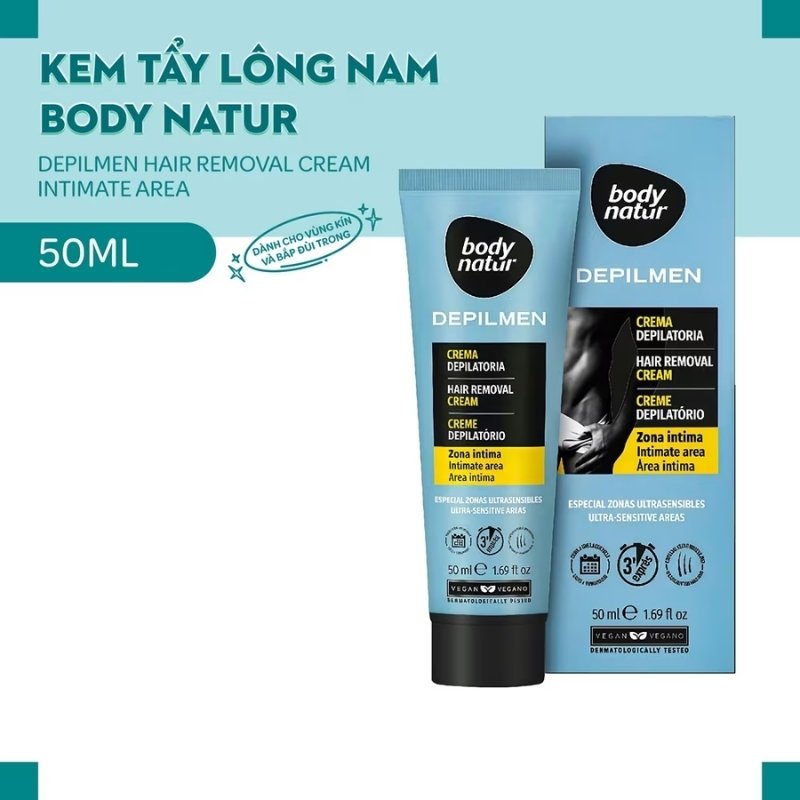 Kem Tẩy Lông Body Nam Natur Depilmen Hair Removal Cream Intimate Area 50ml (Dành Cho Bắp Đùi Trong Và Vùng Kín)