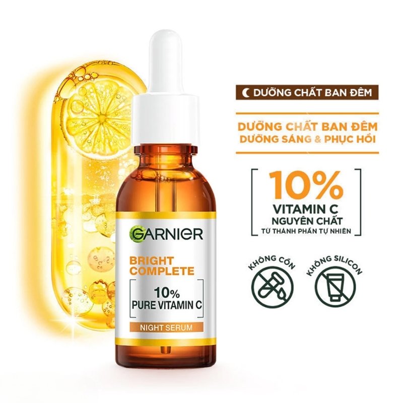 Tinh Chất Garnier Tăng Cường Sáng Da Mờ Thâm Ban Đêm 10% Vitamin C - Bright Complete Overnight 30ml (Mẫu Mới).