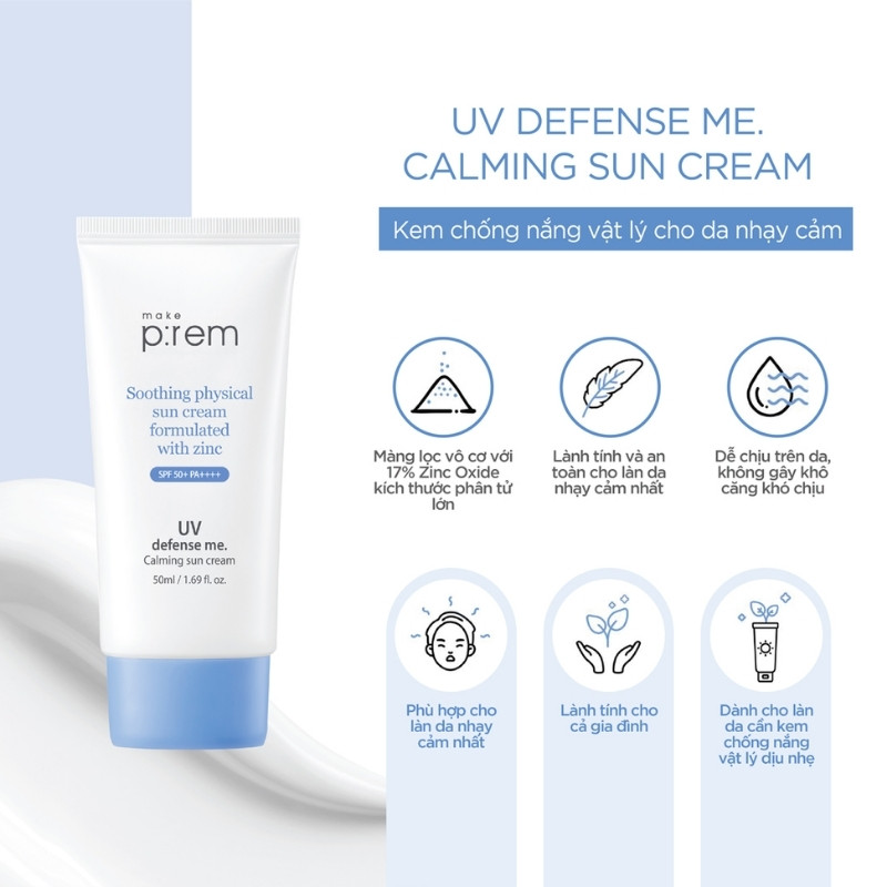 Set Kem Chống Nắng Make P:rem UV Defense Me Calming Sun Cream 50ml + 20ml (Xanh) (Nhập Khẩu)