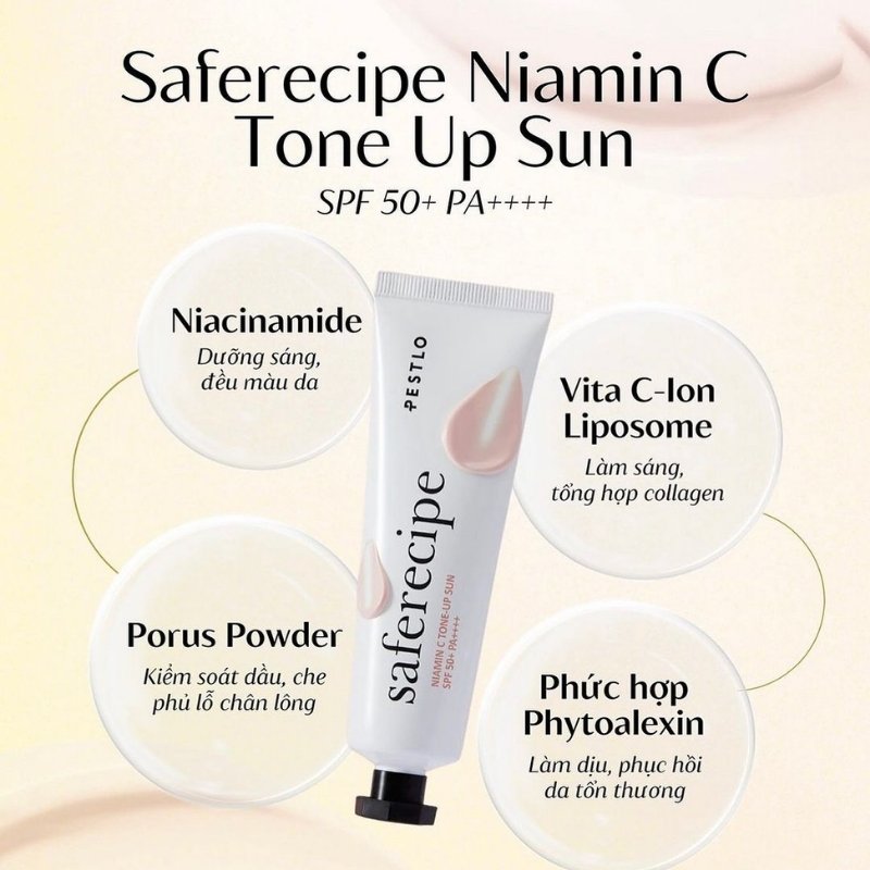 Kem Chống Nắng Pestlo Saferecipe Niamin C Tone Up Sun SPF50+ 50ml