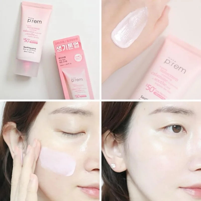 Kem Chống Nắng Vật Lý Nâng Tông Make P:rem Soothing Pink Tone Up SPF50+ 50ml (Hồng) (Nhập Khẩu) (Mẫu Mới)