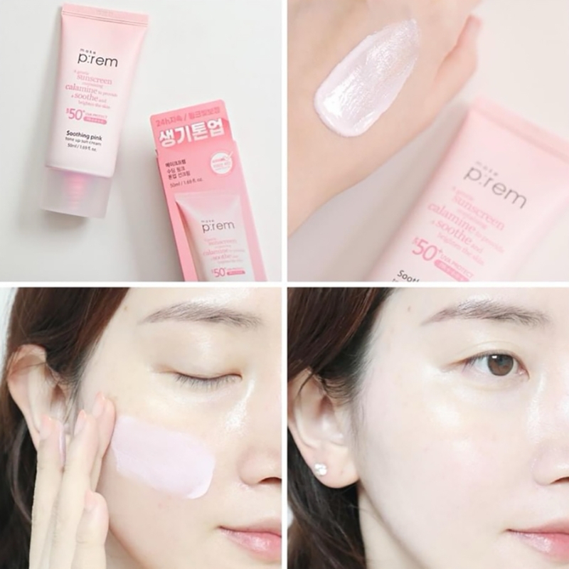 Kem Chống Nắng Vật Lý Nâng Tông Make P:rem Soothing Pink Tone Up SPF50+ 50ml (Hồng) (Nhập Khẩu) (Mẫu Mới)