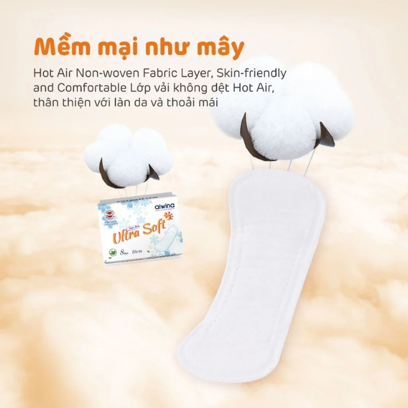 Băng Vệ Sinh Aiwina Siêu Mềm Mại Hằng Ngày Ultra Soft 16cm (8 Miếng)