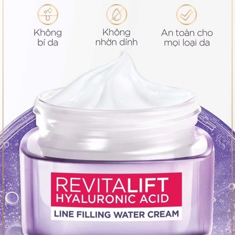 Kem Dưỡng Da L'Oreal Paris Revitalift Hyaluronic Acid Line Filling Water Cream Siêu Cấp Ẩm, Căng Mịn Da