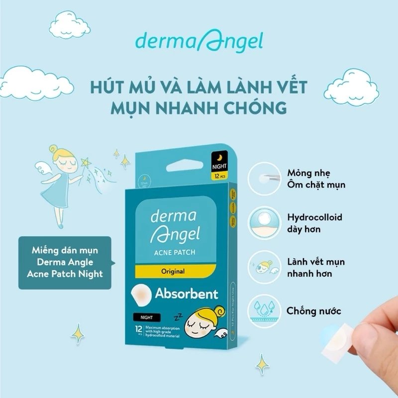 Miếng Dán Mụn Ban Đêm Derma Angel Acne Patch Original Absorbent (12 Miếng)