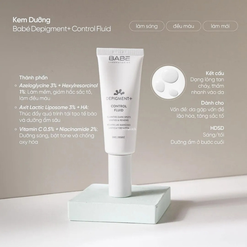Kem Dưỡng Sáng Da Và Làm Mờ Vết Thâm Nám Babe Depigment Control Fluid 40ml