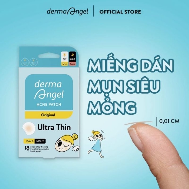 Miếng Dán Mụn Dùng Cho Ngày & Đêm Derma Angel Acne Patch Original Ultra Thin (18 Miếng)