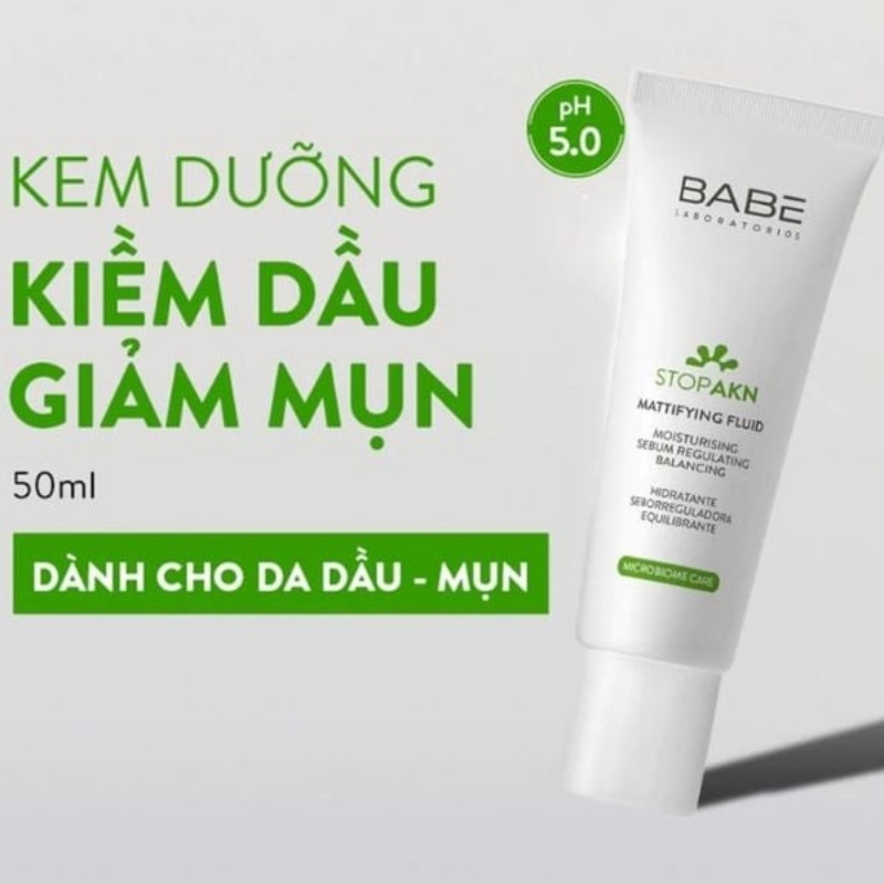 Kem Dưỡng Ẩm Cho Da Dầu Mụn Babe Stop AKN Mattifying Fluid 50ml