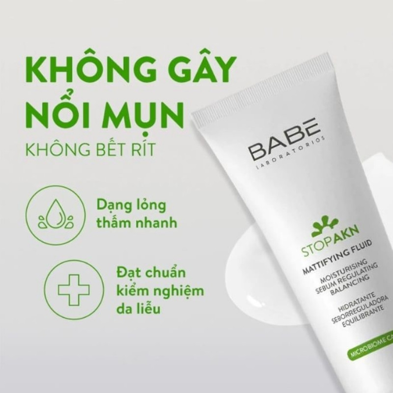 Kem Dưỡng Ẩm Cho Da Dầu Mụn Babe Stop AKN Mattifying Fluid 50ml