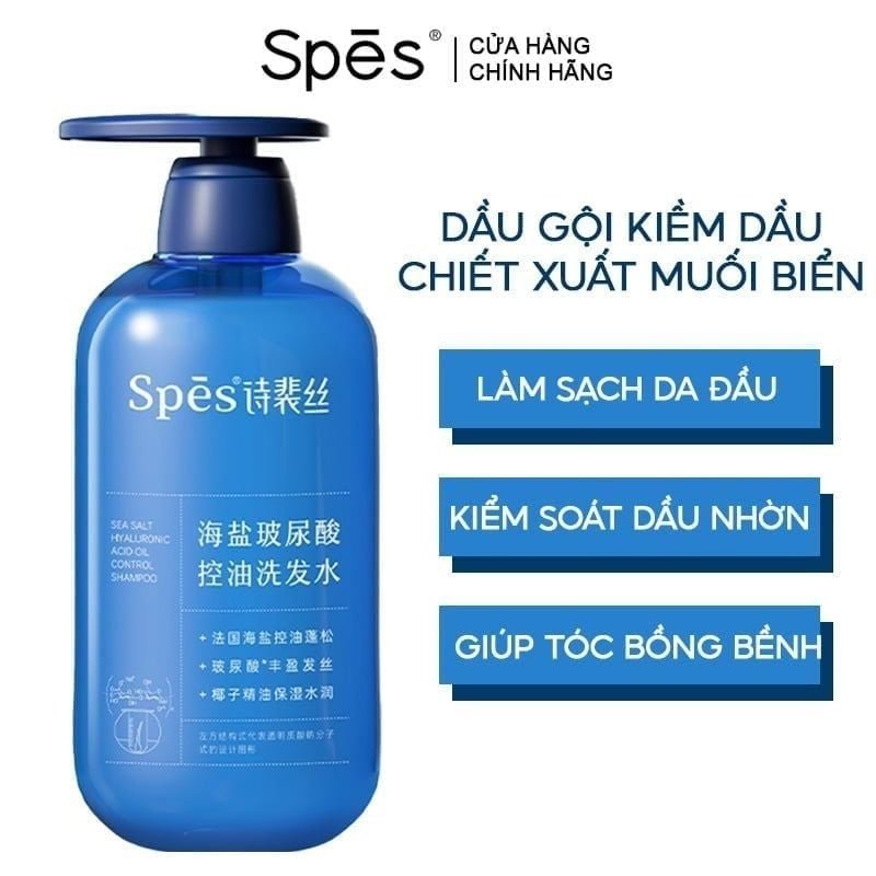 Dầu Gội Muối Biển Cấp Ẩm Suôn Mượt Spes Sea Salt Hyaluronic Acid Oil Control 600ml