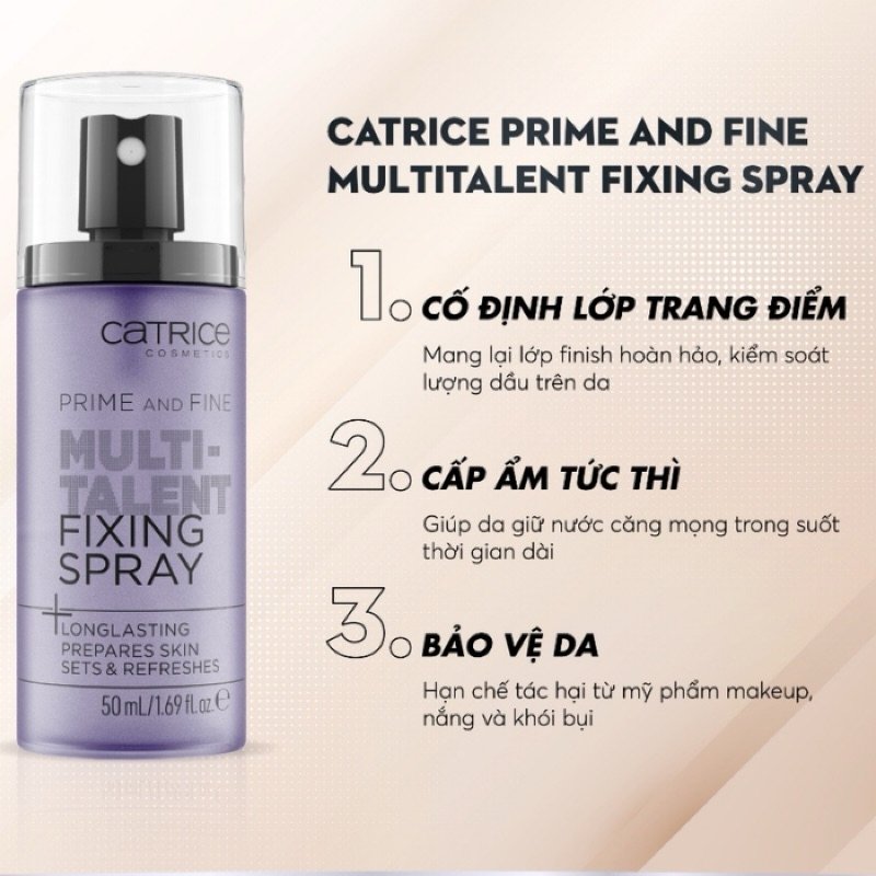 Xịt Khoáng Khóa Nền Catrice Prime And Fine Multitalent Fixing Spray 50ml (Mẫu Mới) (Nhập Khẩu)