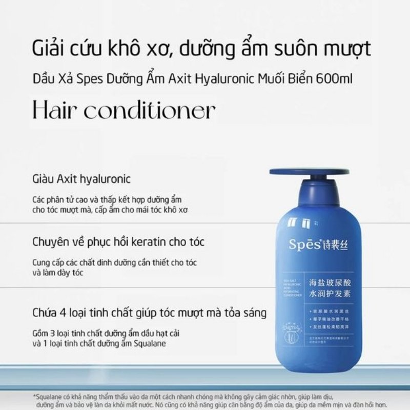 Dầu Xả Muối Biển Cấp Ẩm Suôn Mượt Spes Sea Salt Hyaluronic Acid Oil Control 600ml