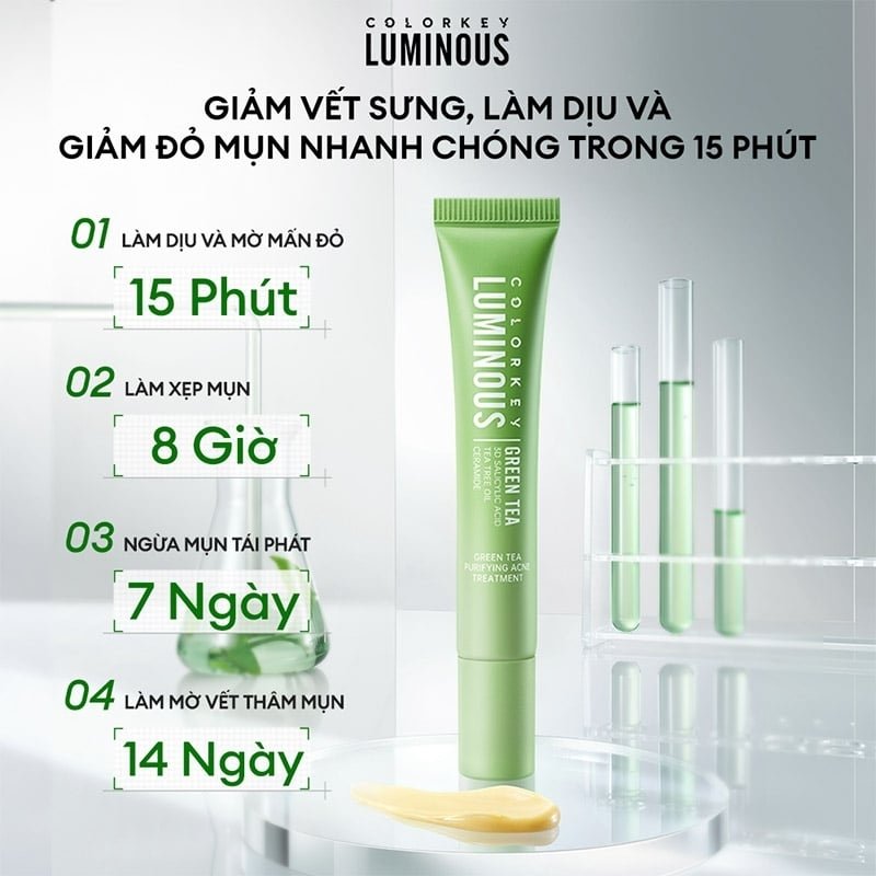 Kem Giảm Mụn Chiết Xuất Trà Xanh Colorkey Luminous Green Tea Purifying Acne Treatment 20g