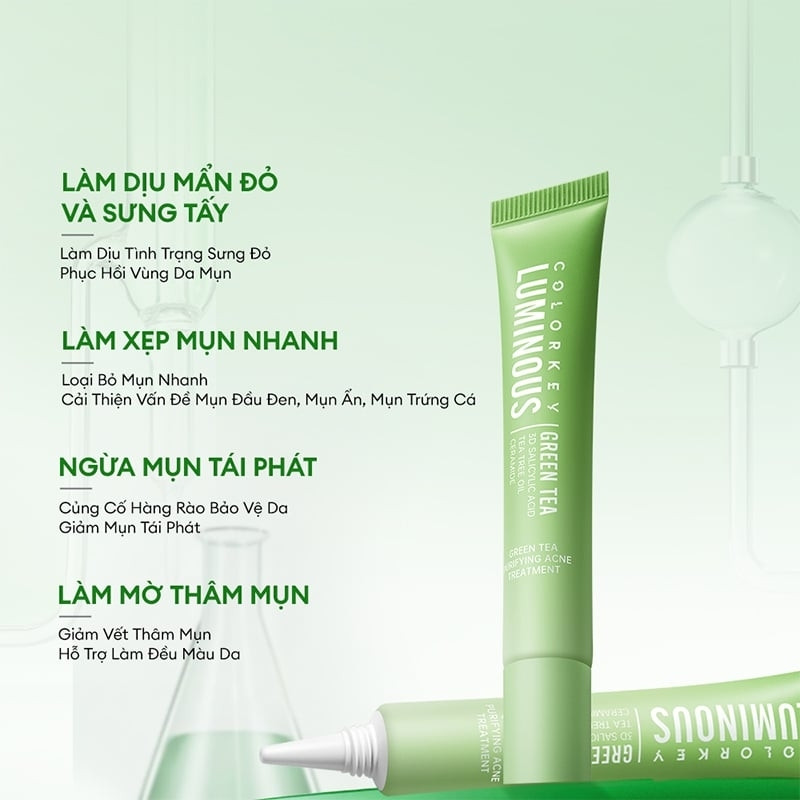 Kem Giảm Mụn Chiết Xuất Trà Xanh Colorkey Luminous Green Tea Purifying Acne Treatment 20g