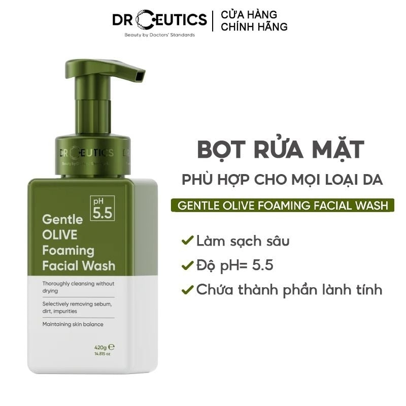 Sữa Rửa Mặt DrCeutics Gentle Olive Foaming Facial Wash 420g