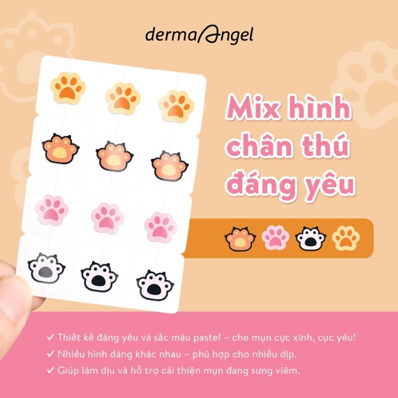 Miếng Dán Mụn Vui Nhộn Derma Angel Cute Paws Acne Beauty Patch 12 Miếng