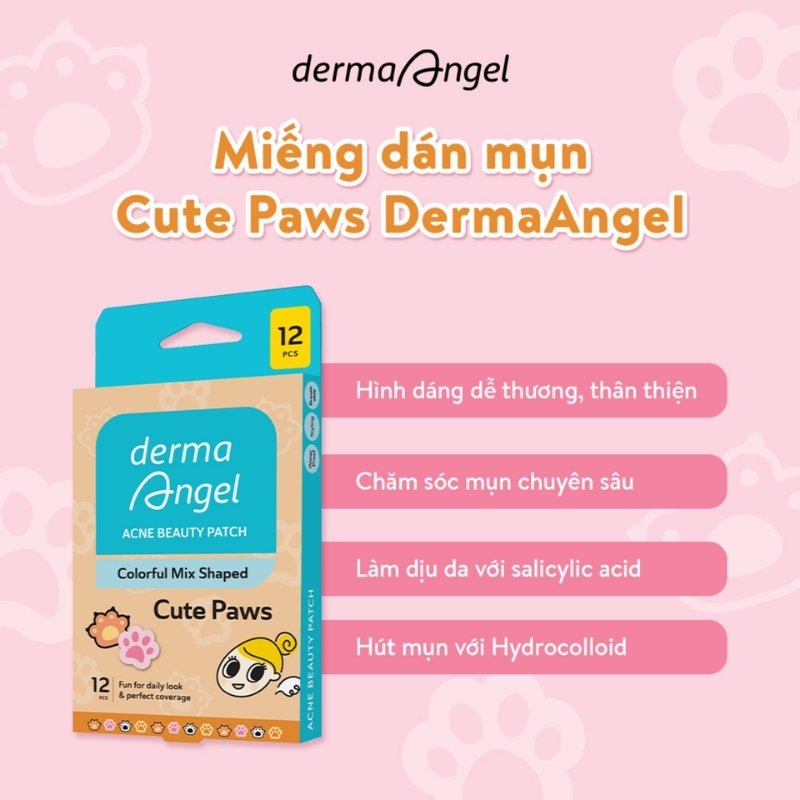 Miếng Dán Mụn Vui Nhộn Derma Angel Cute Paws Acne Beauty Patch 12 Miếng