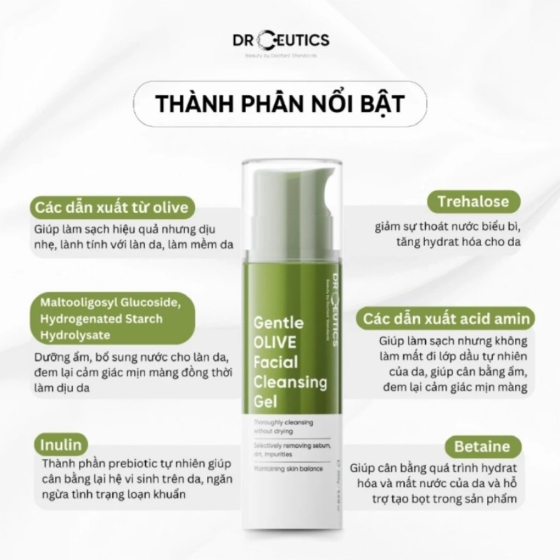 Gel Rửa Mặt DrCeutics Gentle OLIVE Facial Cleansing Gel 250g