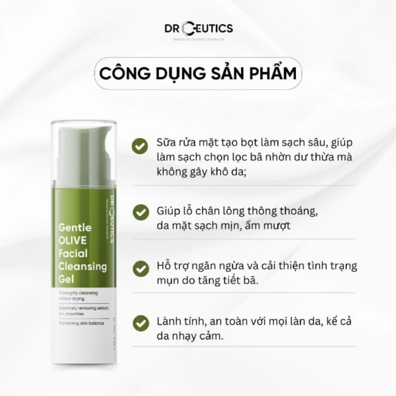 Gel Rửa Mặt DrCeutics Gentle OLIVE Facial Cleansing Gel 250g