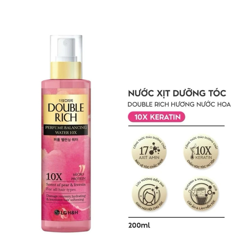 Xịt Dưỡng Tóc Hương Nước Hoa Double Rich Perfume Blancing Water 10X 200ml (Hồng)