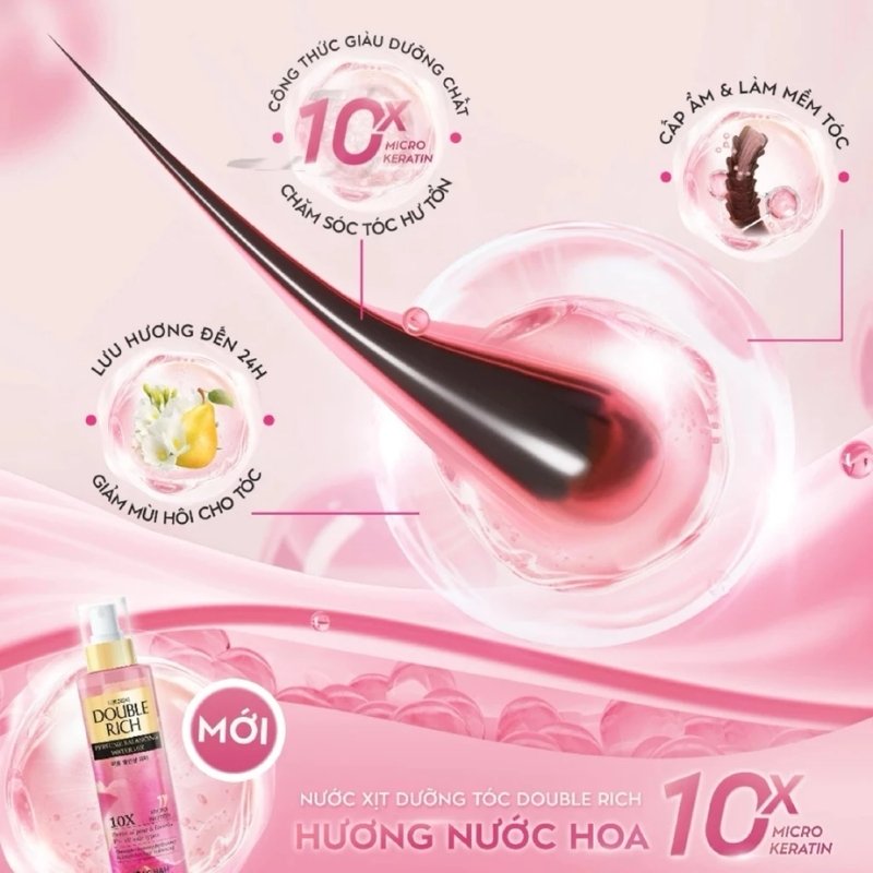 Xịt Dưỡng Tóc Hương Nước Hoa Double Rich Perfume Blancing Water 10X 200ml (Hồng)