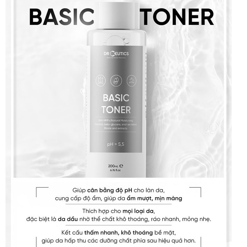 Nước Hoa Hồng Cấp Ẩm Cho Da Dầu DrCeutics Basic Toner 200ml