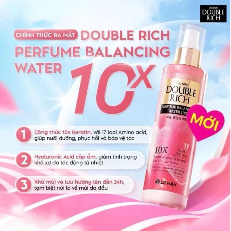 Xịt Dưỡng Tóc Hương Nước Hoa Double Rich Perfume Blancing Water 10X 200ml (Hồng)