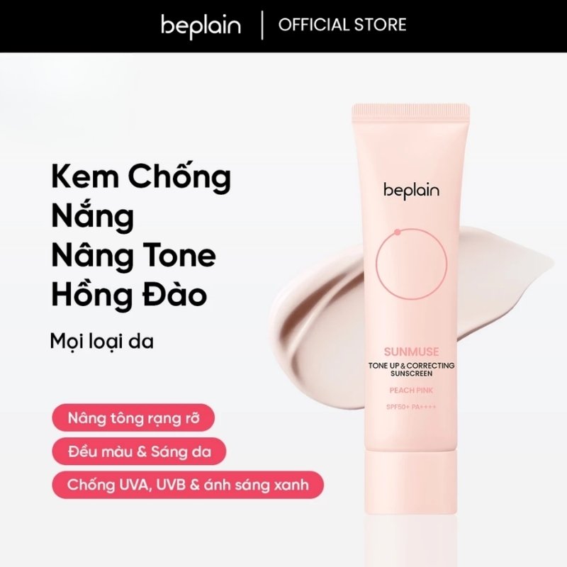 Kem Chống Nắng Nâng Tone Hồng Beplain Sunmuse Tone Up & Correcting Sunscreen Peach Pink SPF50+ 50ml