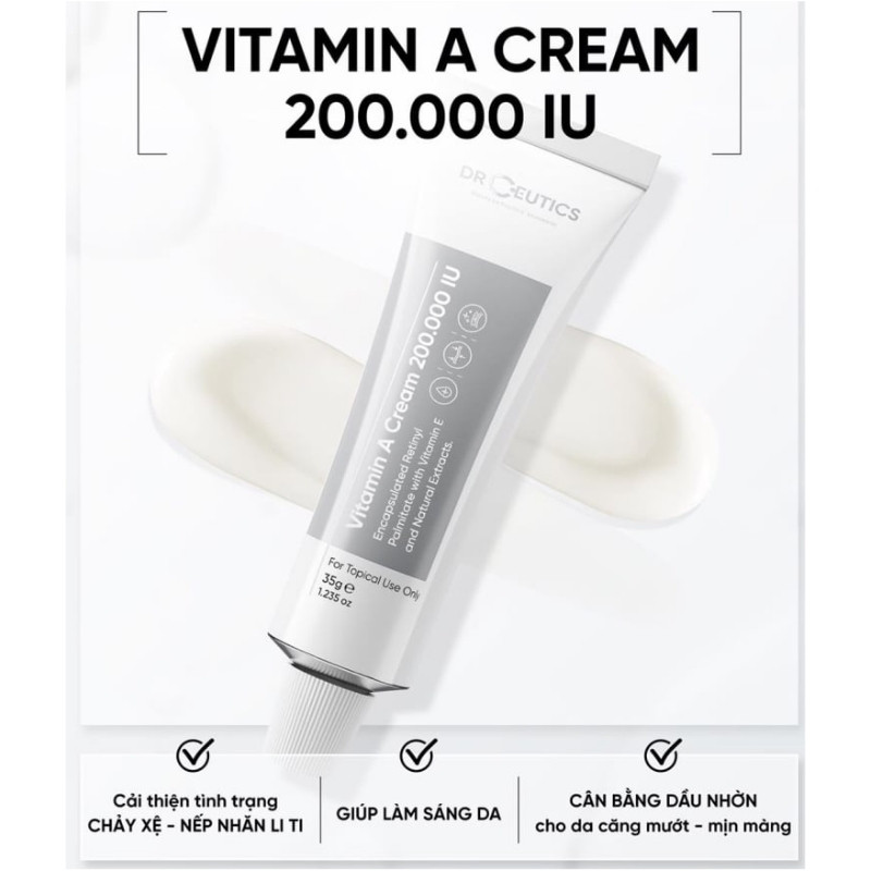 Kem Dưỡng Làm Sáng Da DrCeutics Vitamin A Cream 200.000 IU 35g