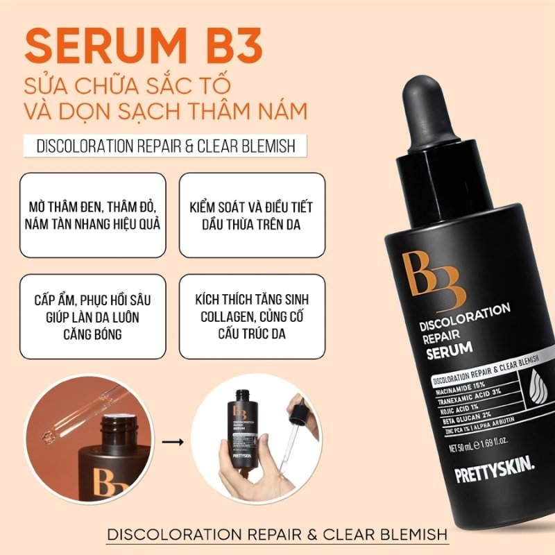 Tinh Chất Dưỡng Trắng Da, Mờ Thâm PrettySkin B3 Discoloration Repair 50ml