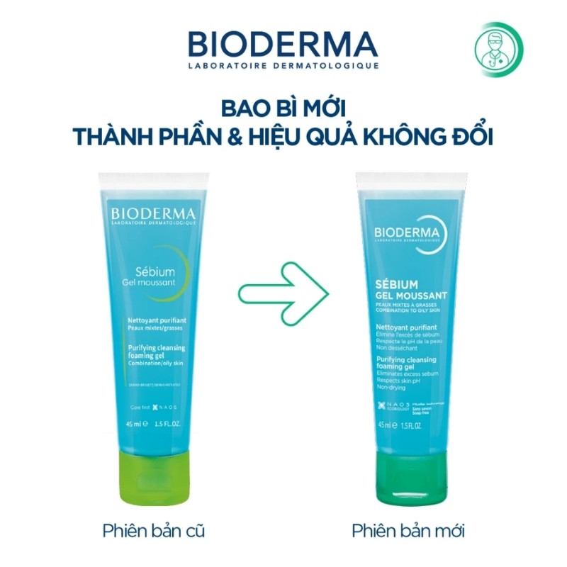 Gel Rửa Mặt Cho Da Dầu & Hỗn Hợp Bioderma Sébium Gel Moussant (Nhập Khẩu) (Mẫu Mới) 45ml