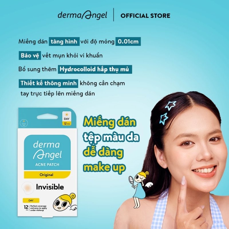 Miếng Dán Mụn Ban Ngày Derma Angel Acne Patch Original Invisible (12 Miếng)