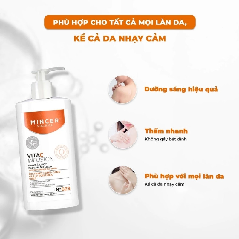 Sữa Dưỡng Thể Dưỡng Trắng & Chống Lão Hóa Mincer Pharma Vita C Infusion 250ml