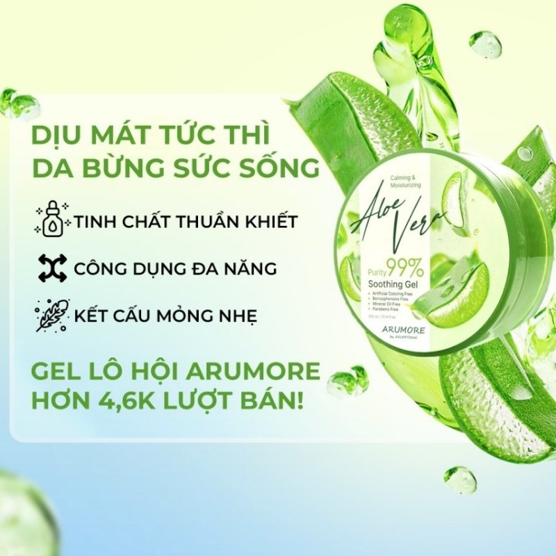 Gel Dưỡng Chiết Xuất Nha Đam Arumore Calming And Moisturizing Aloe Vera Purity 99% 300ml