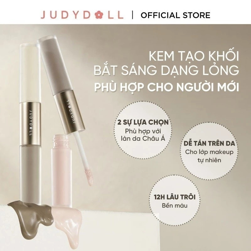 Kem Tạo Khối & Bắt Sáng Judydoll 2 Đầu Liquid Highlighter & Contour Duo 4,8g