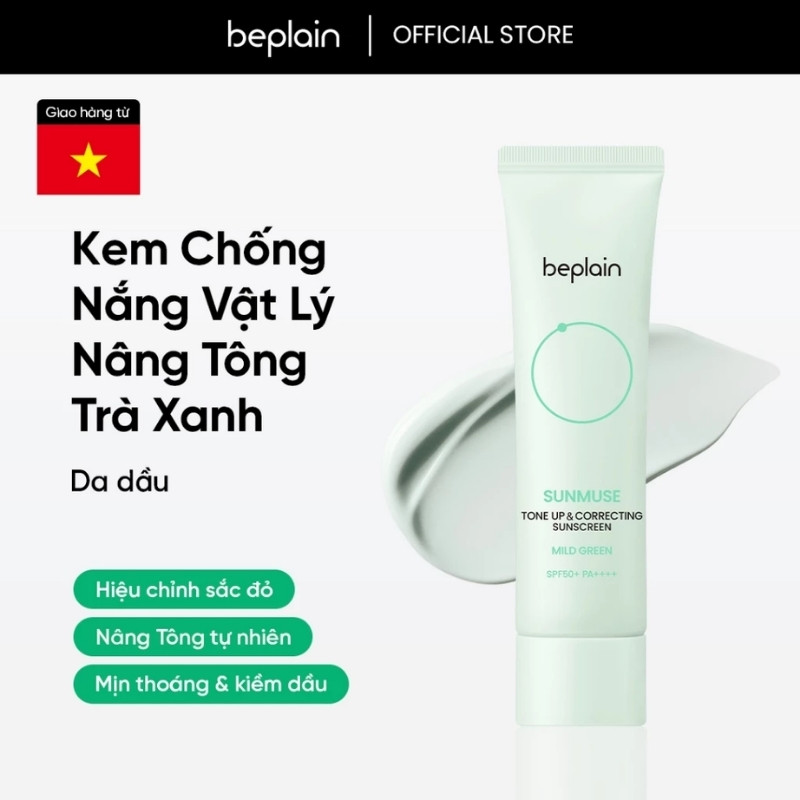 Kem Chống Nắng Beplain Sunmuse Tone Up & Correcting Sunscreen Mild Green SPF50+ 50ml (Xanh Ngọc)