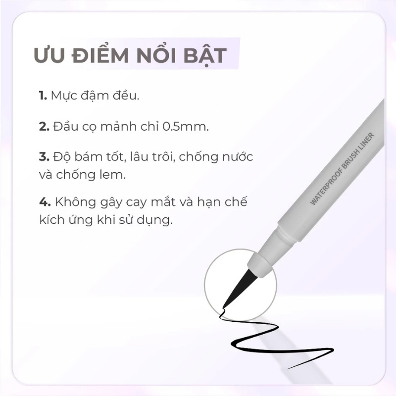 Dạ Kẻ Mắt Karadium Waterproof Brush Liner Black (Xám) (Mẫu Mới)