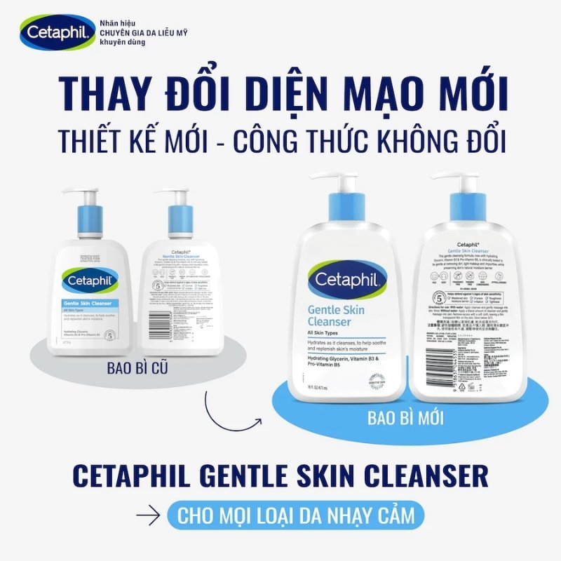 Sữa Rửa Mặt Dịu Nhẹ Không Xà Phòng Cetaphil Gentle Skin Cleanser (Mọi Loại Da) (Mẫu Mới) - 473ml