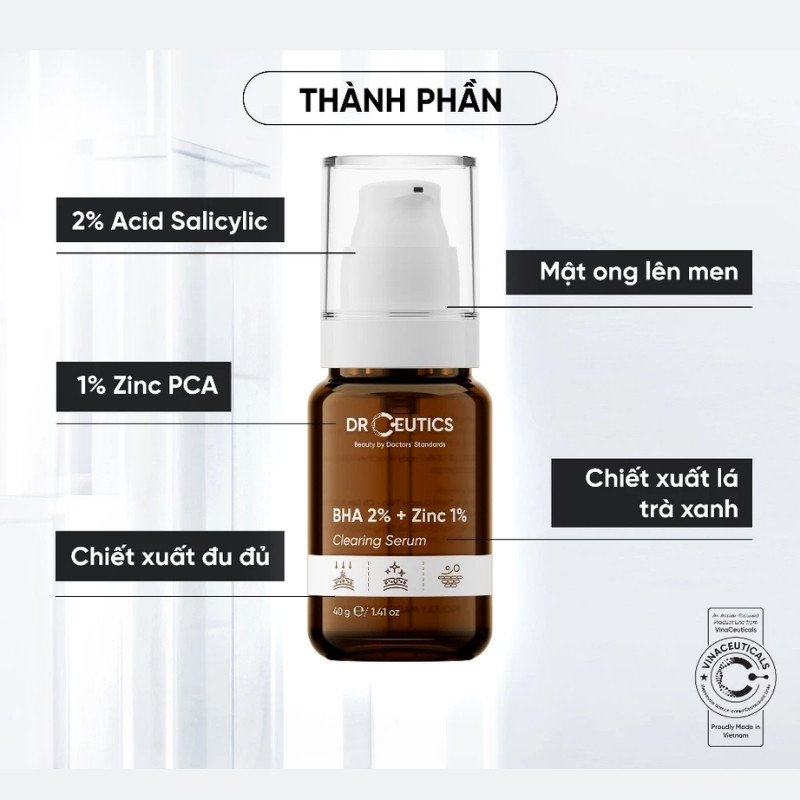 Serum Giảm Mụn, Giảm Tiết Dầu DrCeutics BHA BHA 2% + ZinC 1% Clearing 40g