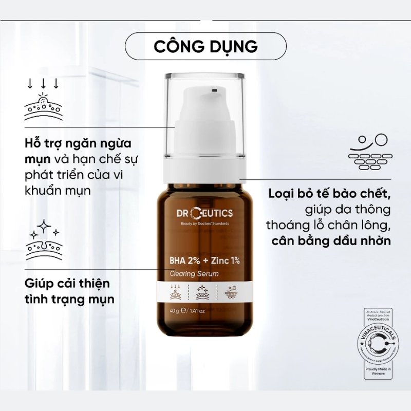 Serum Giảm Mụn, Giảm Tiết Dầu DrCeutics BHA BHA 2% + ZinC 1% Clearing 40g