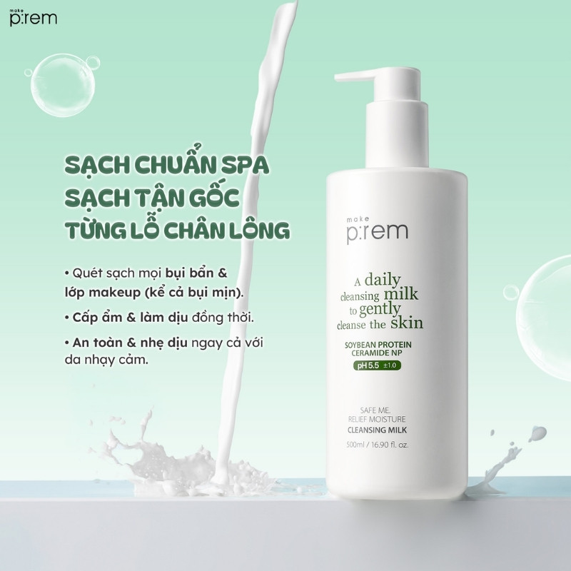 Sữa Tẩy Trang Make P:rem Safe Me Relief Moisture Cleansing Milk