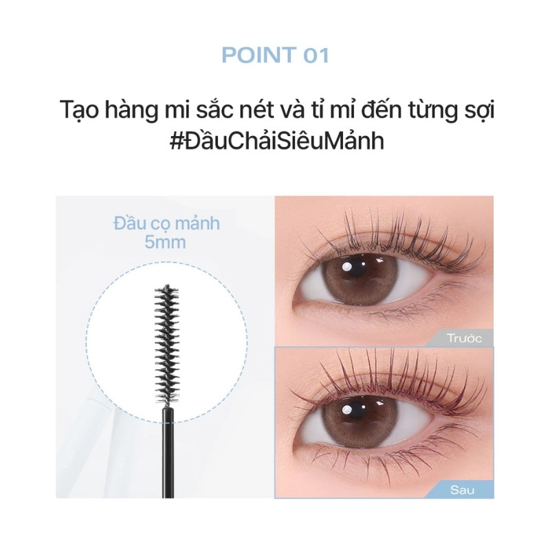 Mascara BBia Làm Cong Dài Mi Never Die Mascara Slim 3g - 01 Black Fit