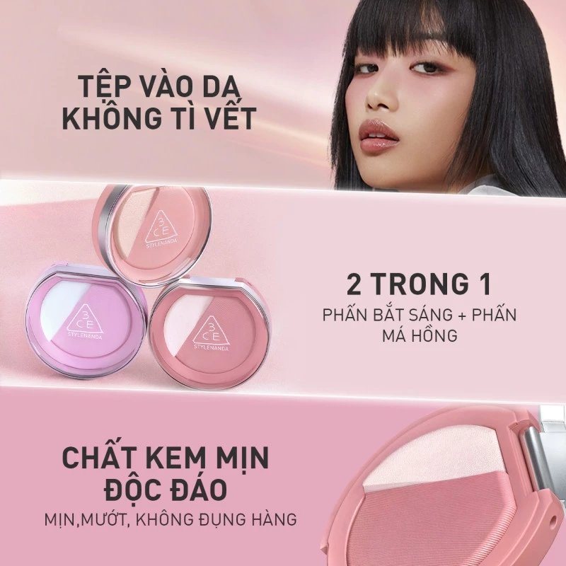 Phấn Má Hồng Và Highlight 3CE Blushlighter 4.3g - Slick