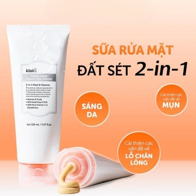 Sữa Rửa Mặt Klairs Freshly Juiced Vitamin Mask Cleanser 150ml