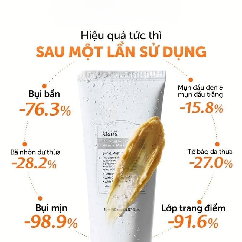 Sữa Rửa Mặt Klairs Freshly Juiced Vitamin Mask Cleanser 150ml