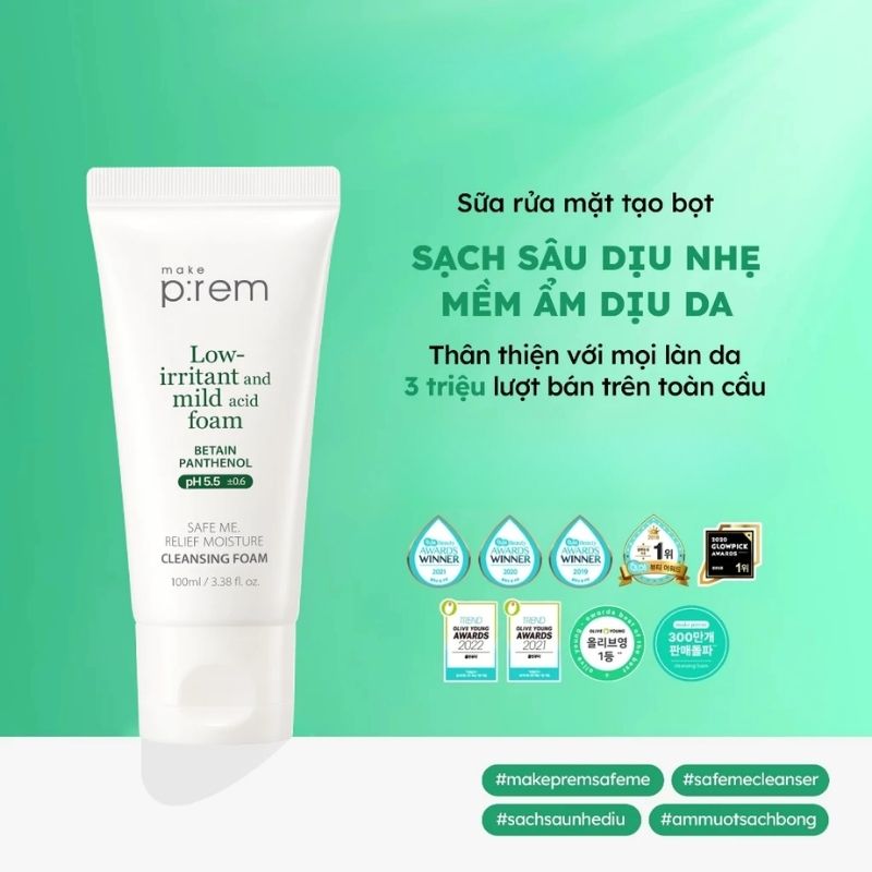 Sữa Rửa Mặt Make P:rem Safe Me Relief Moisture Cleansing Foam 100ml