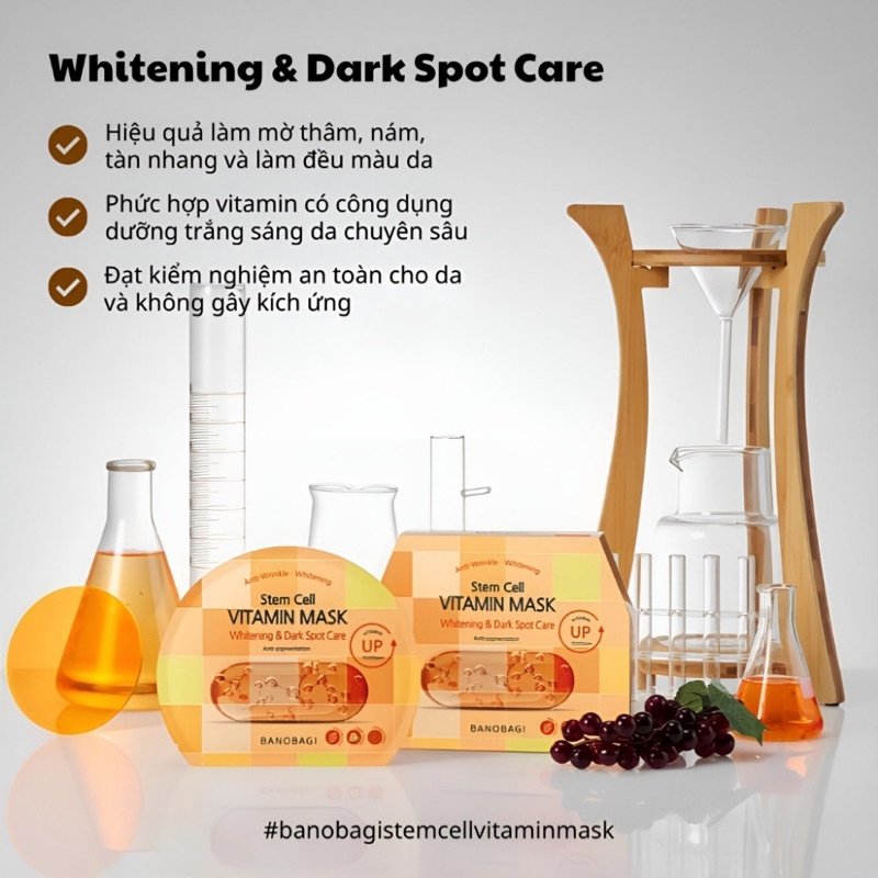 Mặt Nạ Giấy Banobagi Stem Cell Vitamin Mask Dưỡng Sáng Mờ Thâm Nám Whitening & Dark Spot Care 30g (Nhập Khẩu)